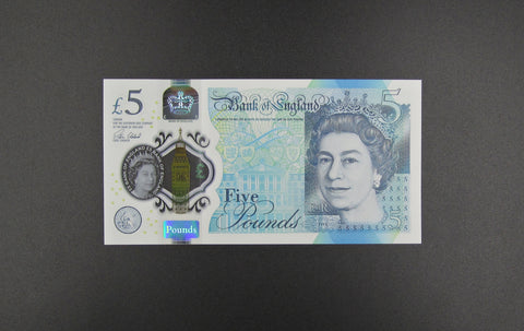 Elizabeth II Polymer £5 Banknote - Very Low Serial AA01 000115