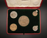 1902 Edward VII Set Of 5 x Silver & Bronze Cased Medals - By Frampton