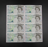 Elizabeth II Uncut Sheet Of 8 x Kentfield £5 Banknotes