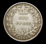 Victoria 1860 Sixpence - GVF