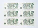 Bank Of England 6 x Consecutive Cashier Page £1 One Pound Notes