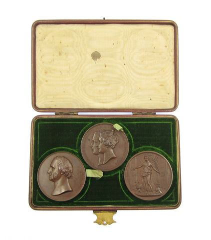 1854 Set Of 3 Cased 64mm Medals - Crystal Palace, Exhibition & Paxton